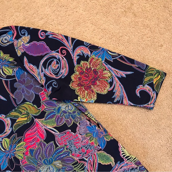 Floral Stretch Top Womens Plus Size XXL 2XL Navy Pink Green Blue Purple - Picture 5 of 6